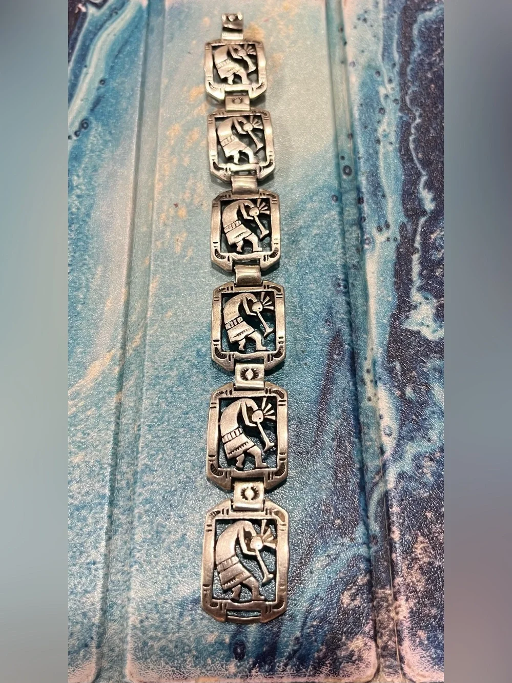 Vintage Sterling Silver Kokopelli Link Bracelet Southwestern Native American .